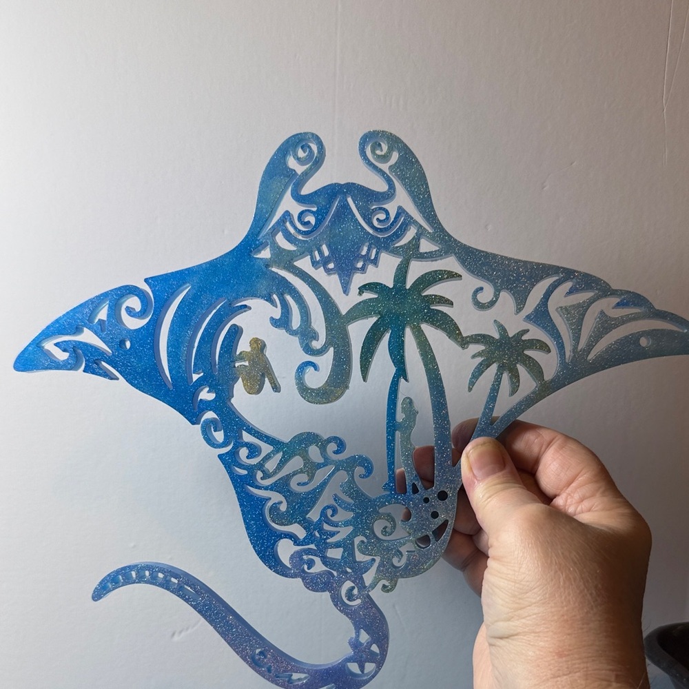 Unique Resin Blue and Silver Decorative Manta Ray Wall Art